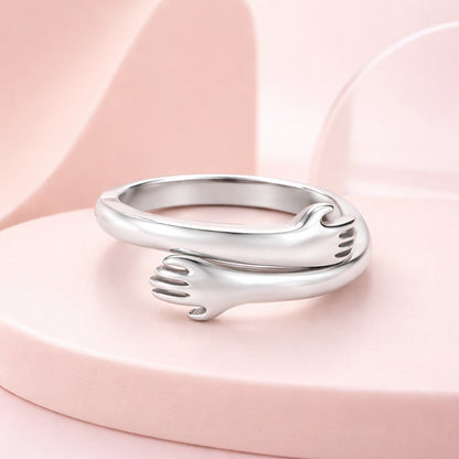 Love Today Holding Hands Symbol 925 Sterling Silver Ring for Women