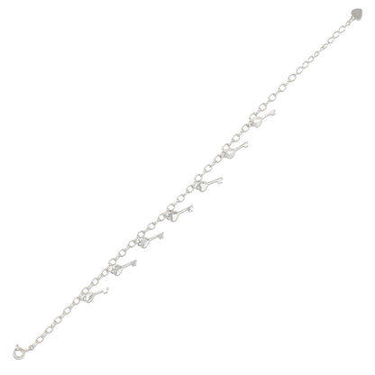 Lovely Keys Charm Rhodium Plated 925 Bracelet 
