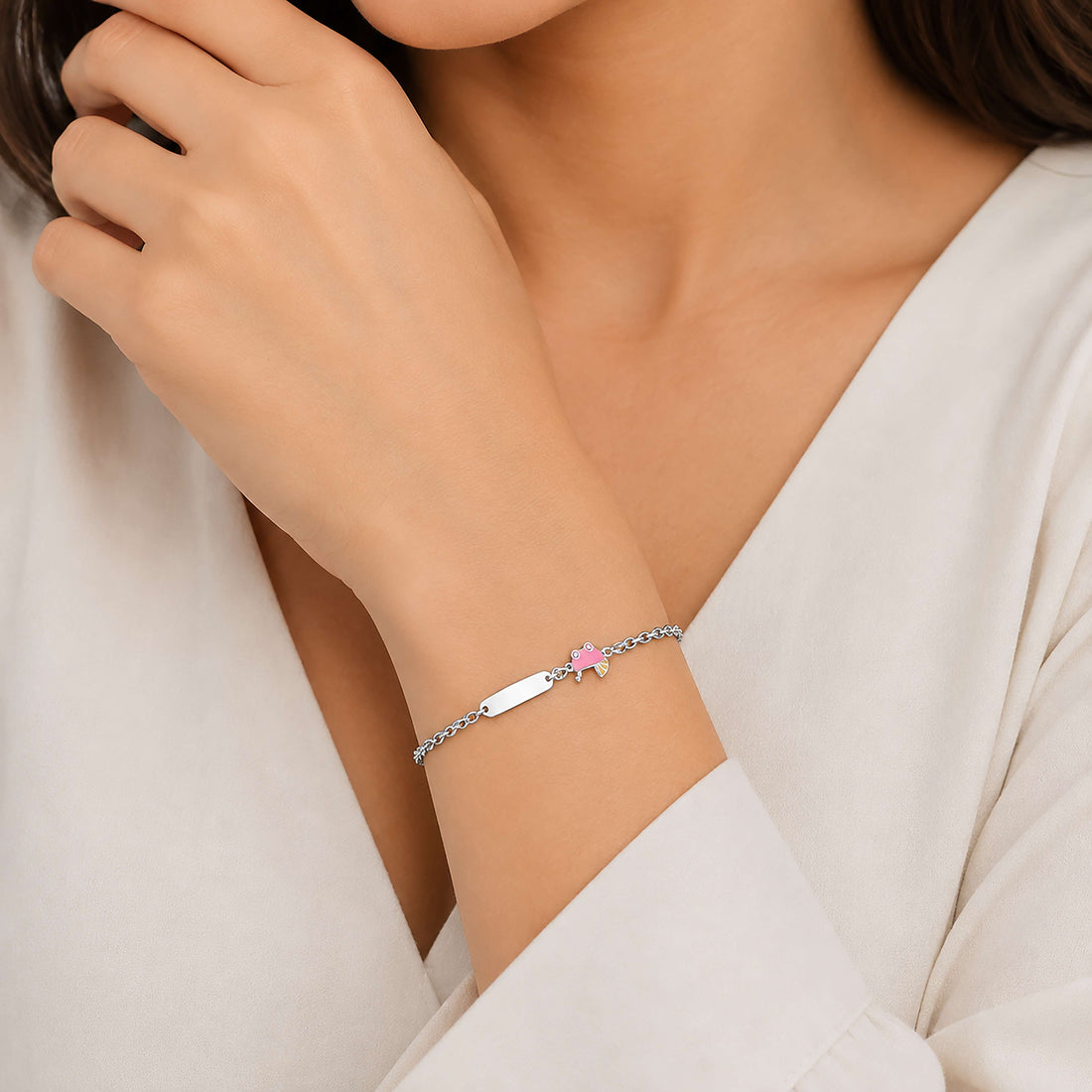 Lovely Pink Animal Design 925 Sterling Silver Bracelet for women