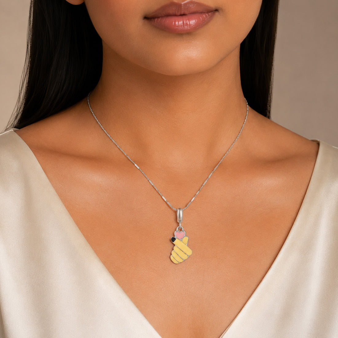 Loving Gesture 925 Sterling Silver Enamel Pendant