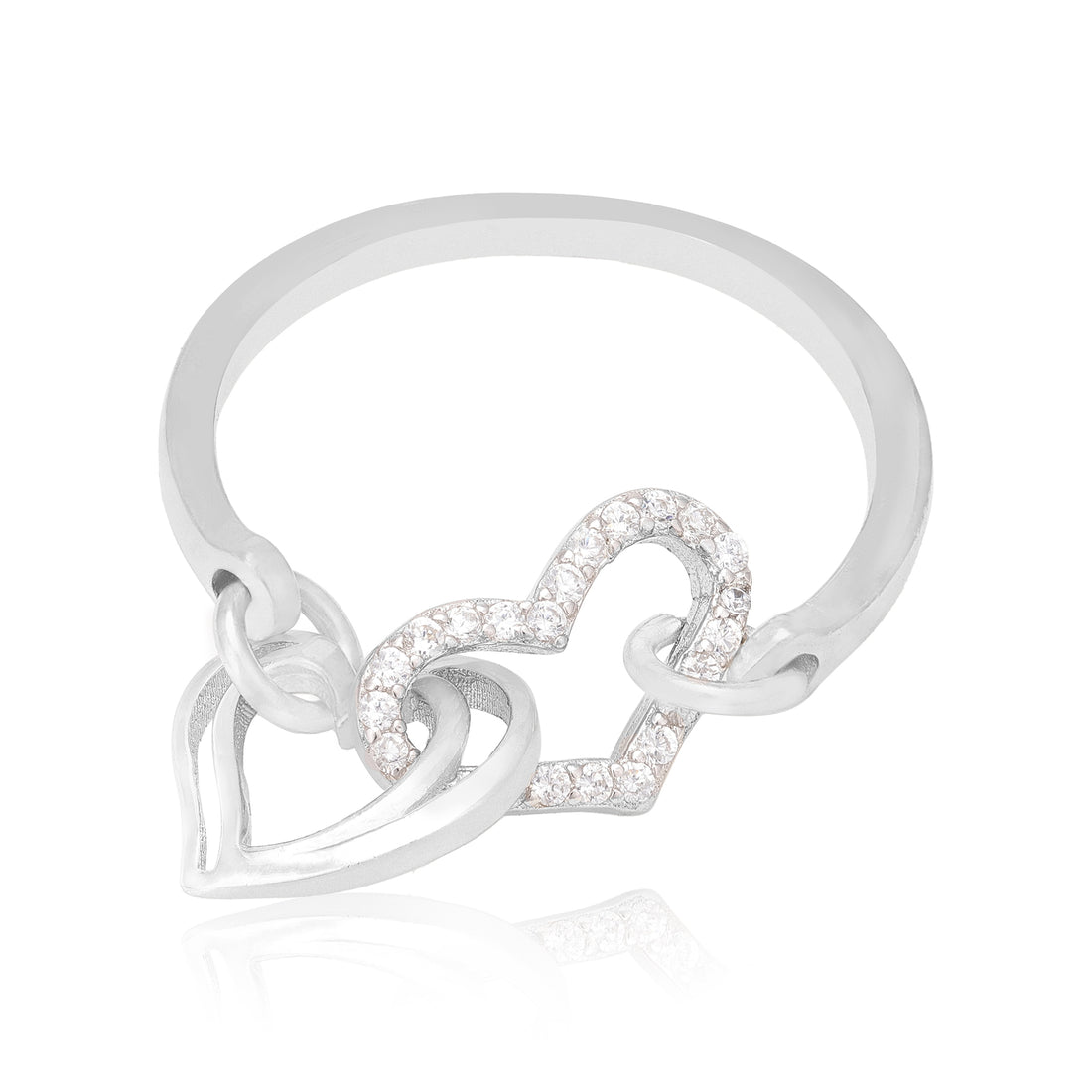 Loving Contrast Rhodium Plated Heart Rings