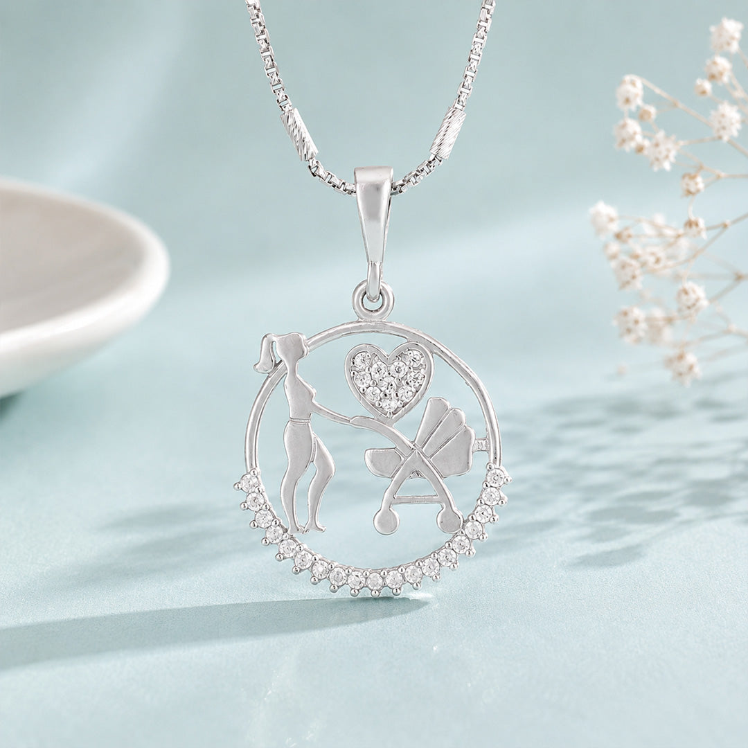 Loving Motherhood Heart Charm 925 Sterling Silver Pendant for Women