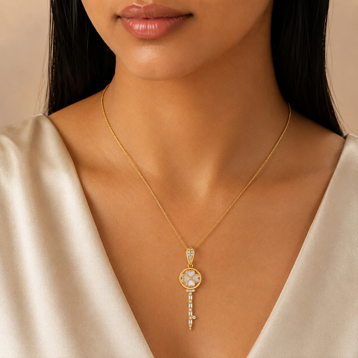 Lucky Key 925 Sterling Silver Sparkle Pendant