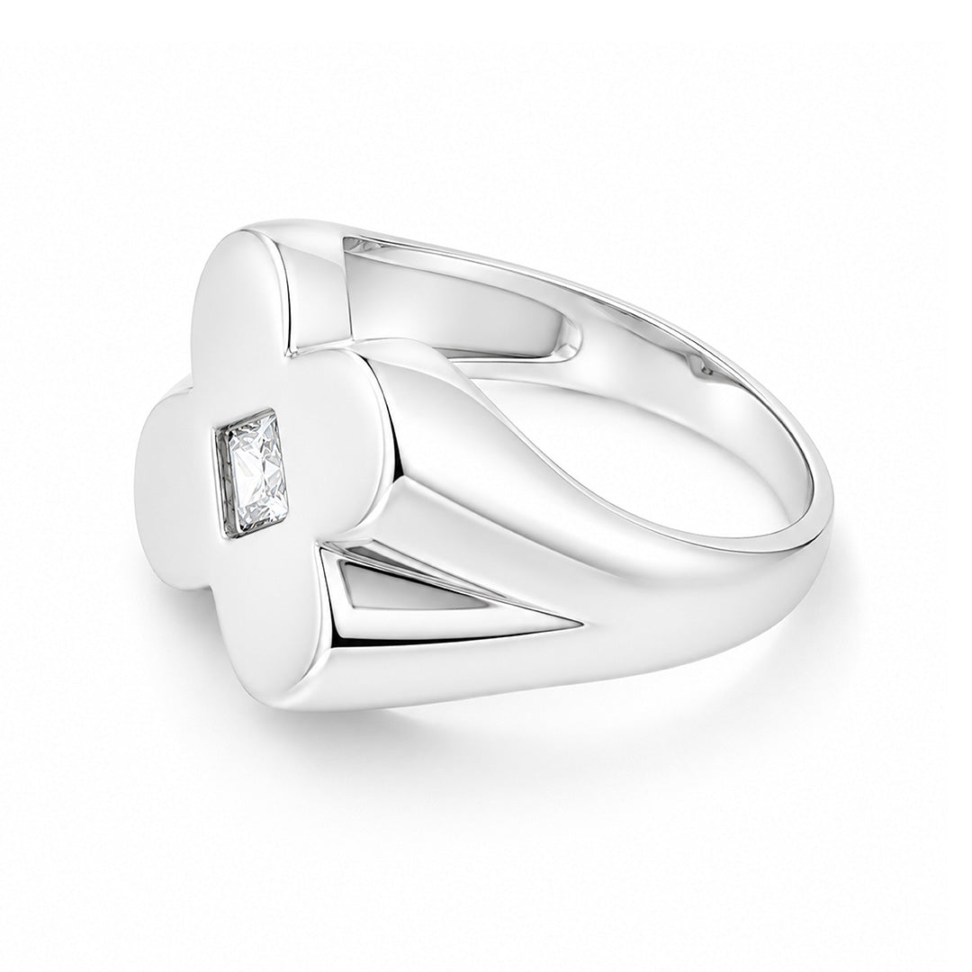 Lucky Clover Signet Silver Ring