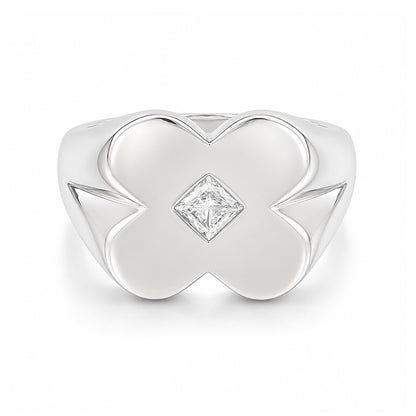 Lucky Clover Signet Silver Ring