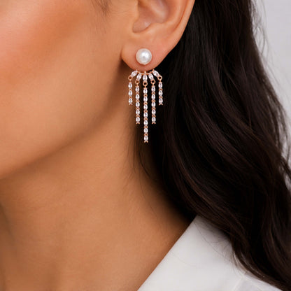Luminous Pearl Crystal Waterfall Rose Gold Drop Earring