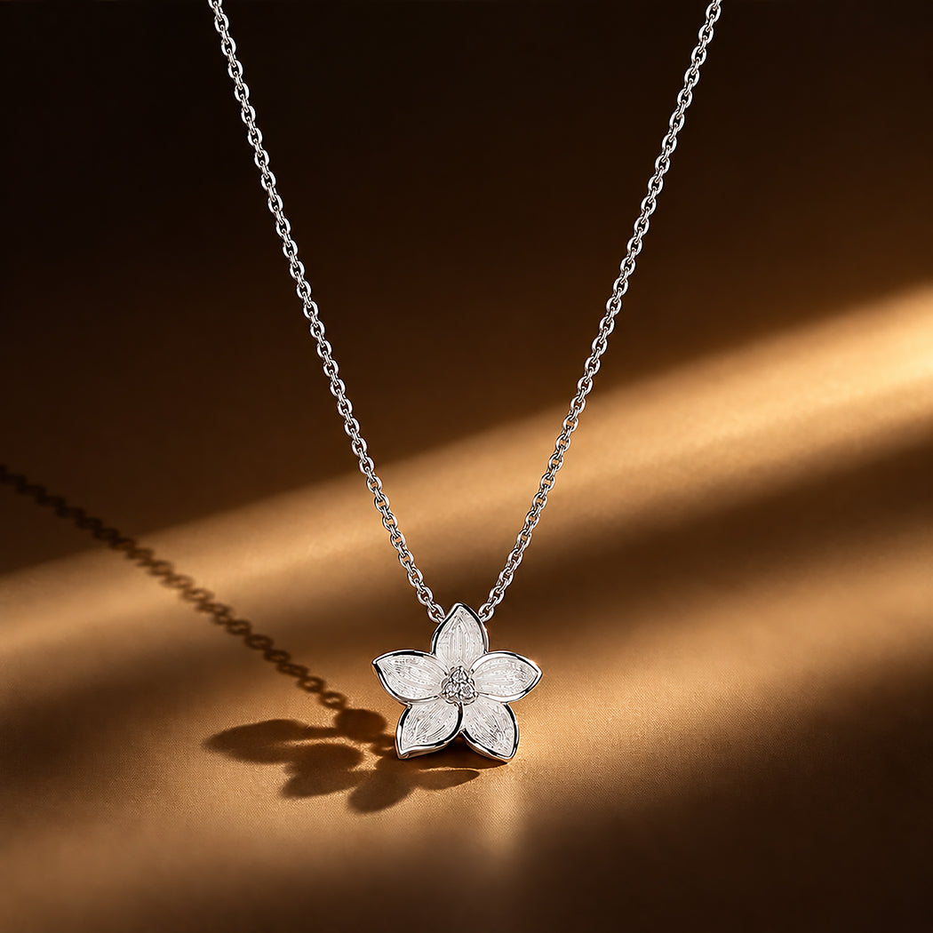Luminous Rhodium Plated 925 Ivory Flower Chain Pendants
