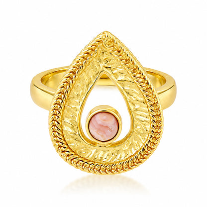 Luminous Teardrop Crest Pink Gem Golden Designer Ring
