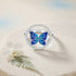 Luminous Blue Butterfly Crystal Silver Elegant Statement Ring