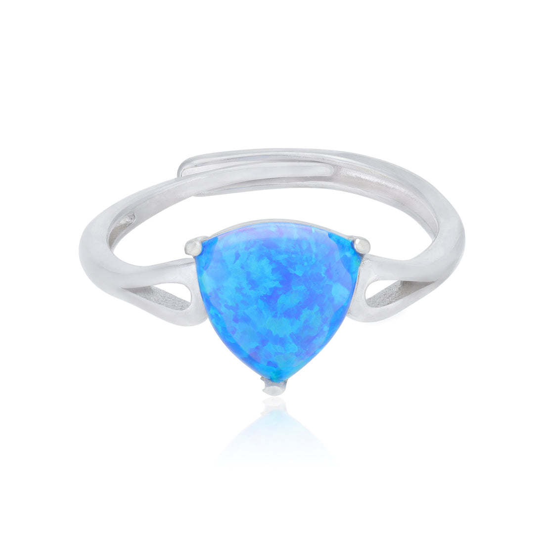 Luminous Blue Opal Rhodium Plated Elegant Ring