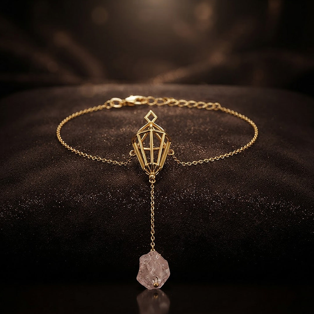 Luminous Cage Pendant Blush Crystal Designer Chain Bracelet