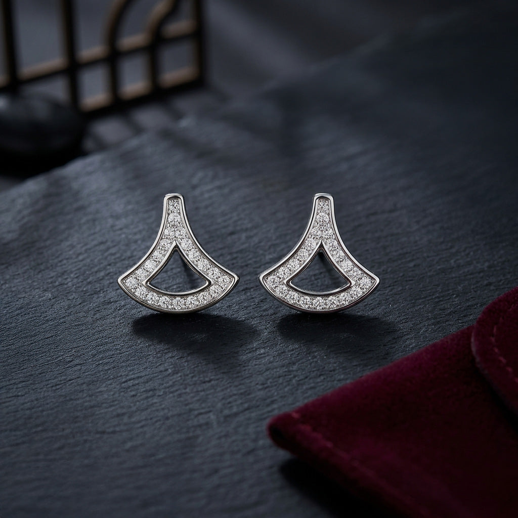 Luminous Curved Mosaic 925 Sterling Silver Stud for women