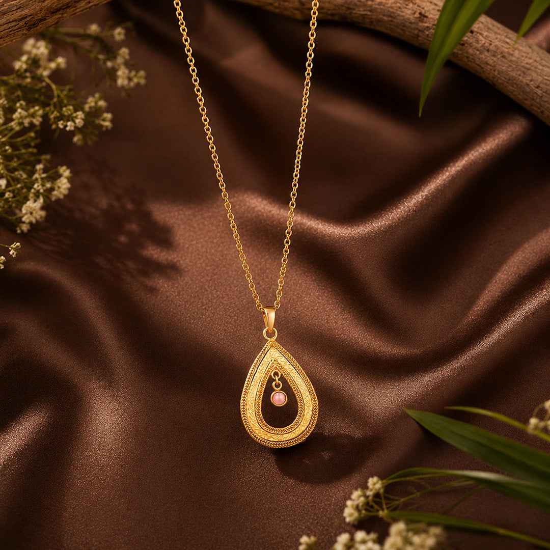 Luminous Floral Blossom Golden Sculpted Designer Pendant Chain
