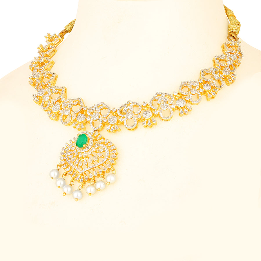 Luminous Floral Emerald Pearl Drop 925 Sterling Silver Necklace for Women