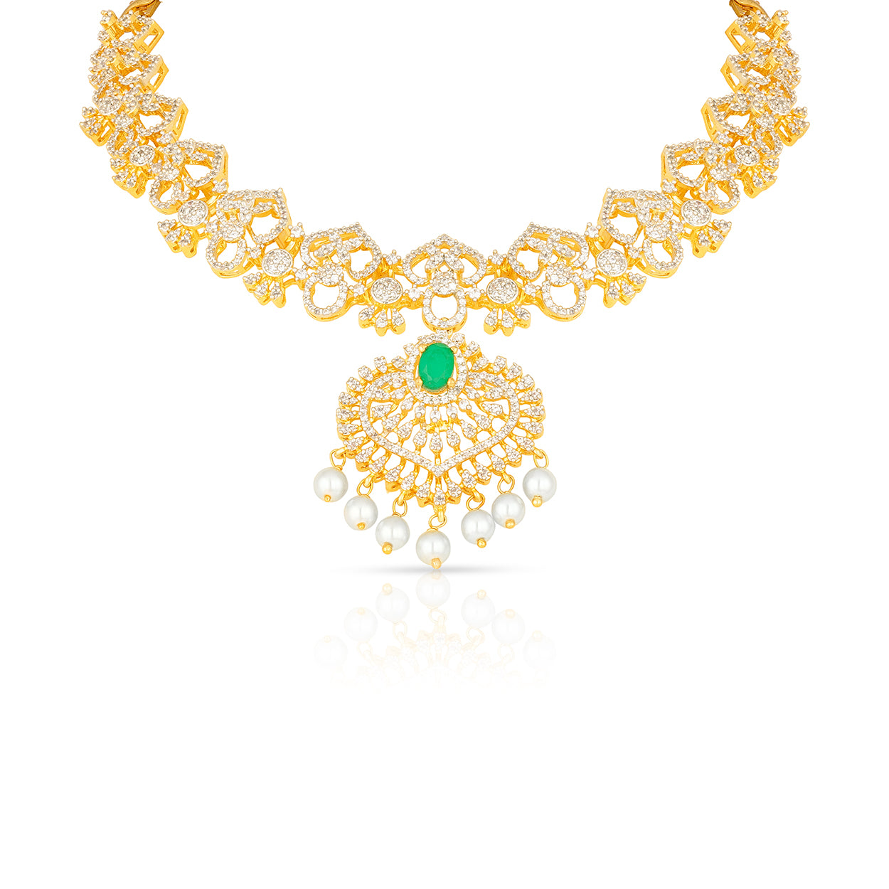 Luminous Floral Emerald Pearl Drop 925 Sterling Silver Necklace for Women