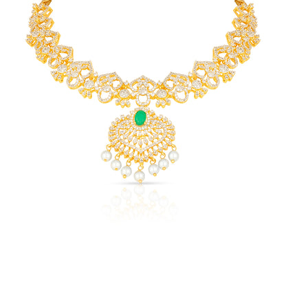 Luminous Floral Emerald Pearl Drop 925 Sterling Silver Necklace for Women