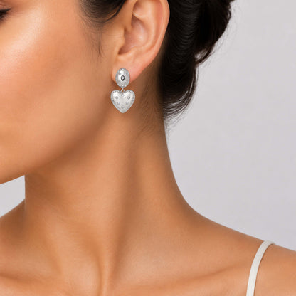 Luminous Heart Charm Crystal Silver Elegant Drop Earring