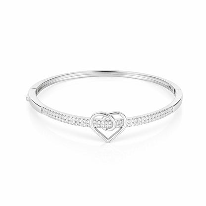 Silver bracelet with a heart-shaped clasp on a white background