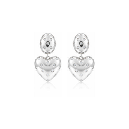 Luminous Heart Charm Crystal Silver Elegant Drop Earring