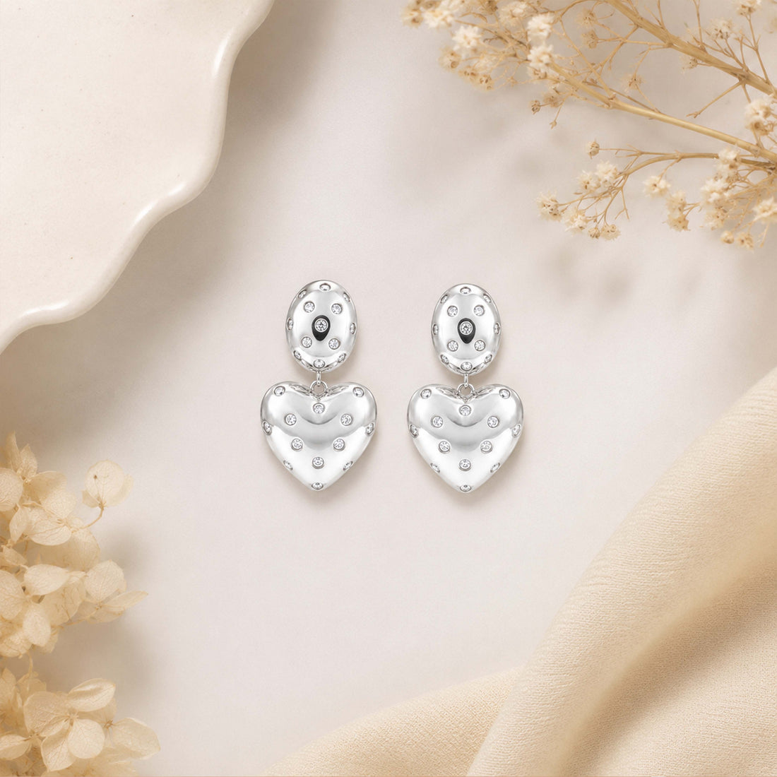 Luminous Heart Charm Crystal Silver Elegant Drop Earring