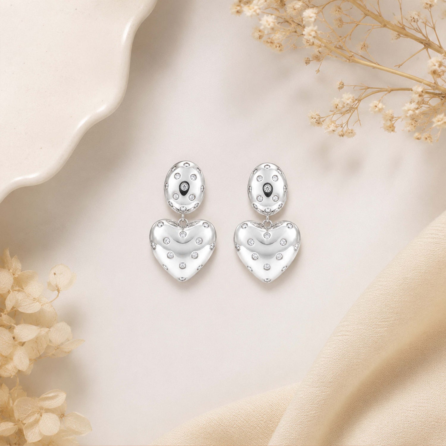 Luminous Heart Charm Crystal Silver Elegant Drop Earring