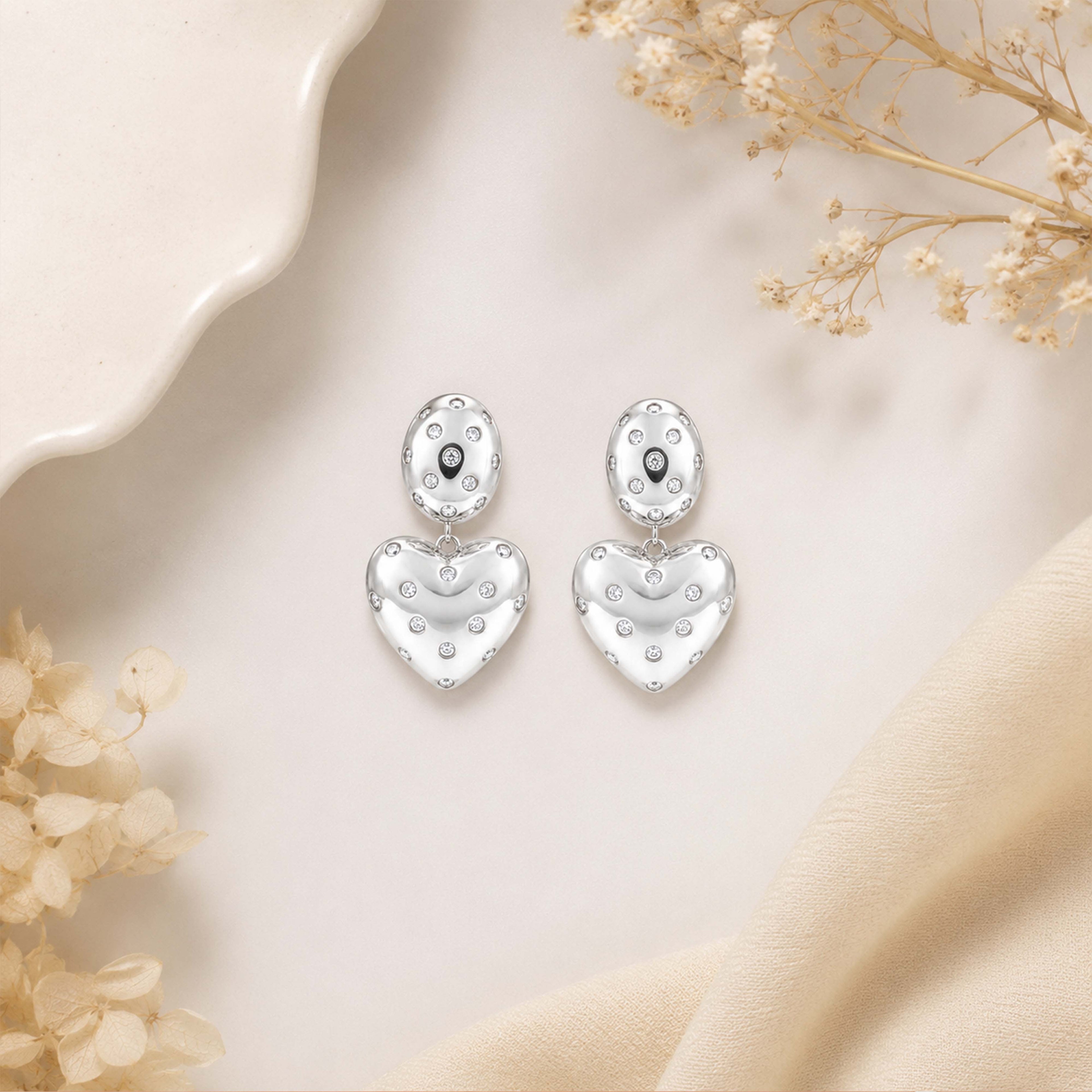Luminous Heart Charm Crystal Silver Elegant Drop Earring