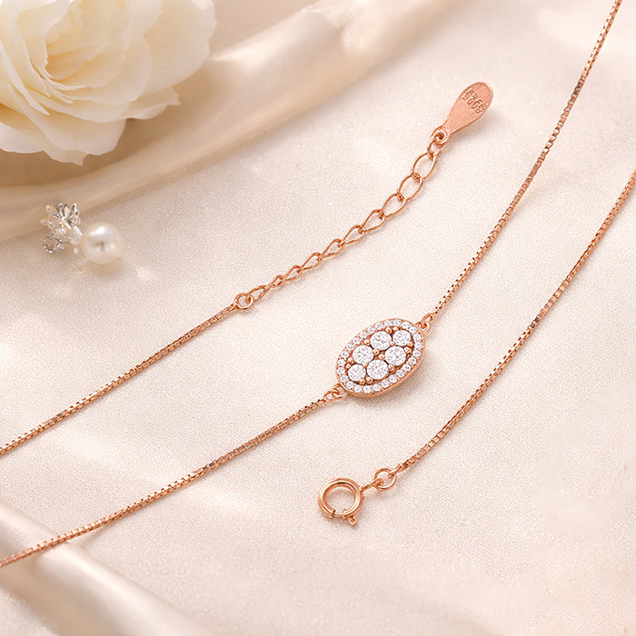 Luminous Oval Rose Gold Charm 925 Sterling Silver Anklet for Women