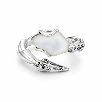 Luminous Pearl 925 Sterling Silver Sculpted Open Ring