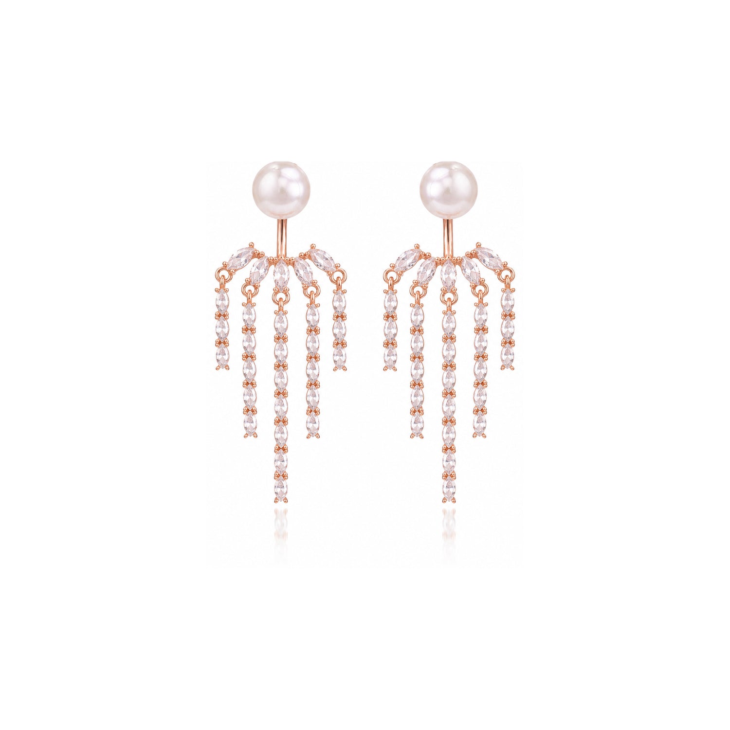Luminous Pearl Crystal Waterfall Rose Gold Drop Earring