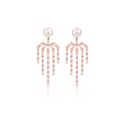 Luminous Pearl Crystal Waterfall Rose Gold Drop Earring