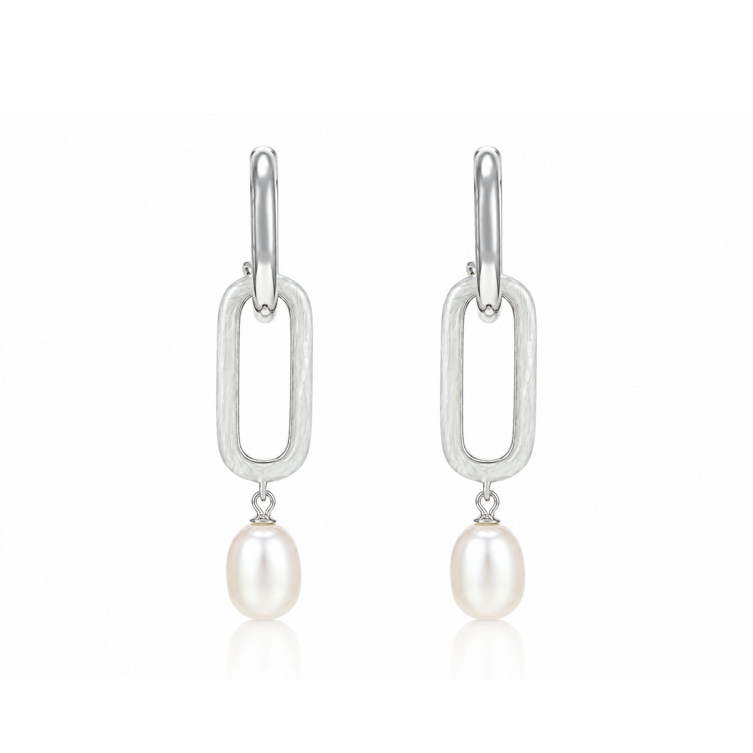 Luminous Pearl Link Silver Drop Earrings