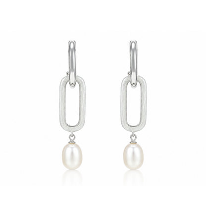 Luminous Pearl Link Silver Drop Earrings