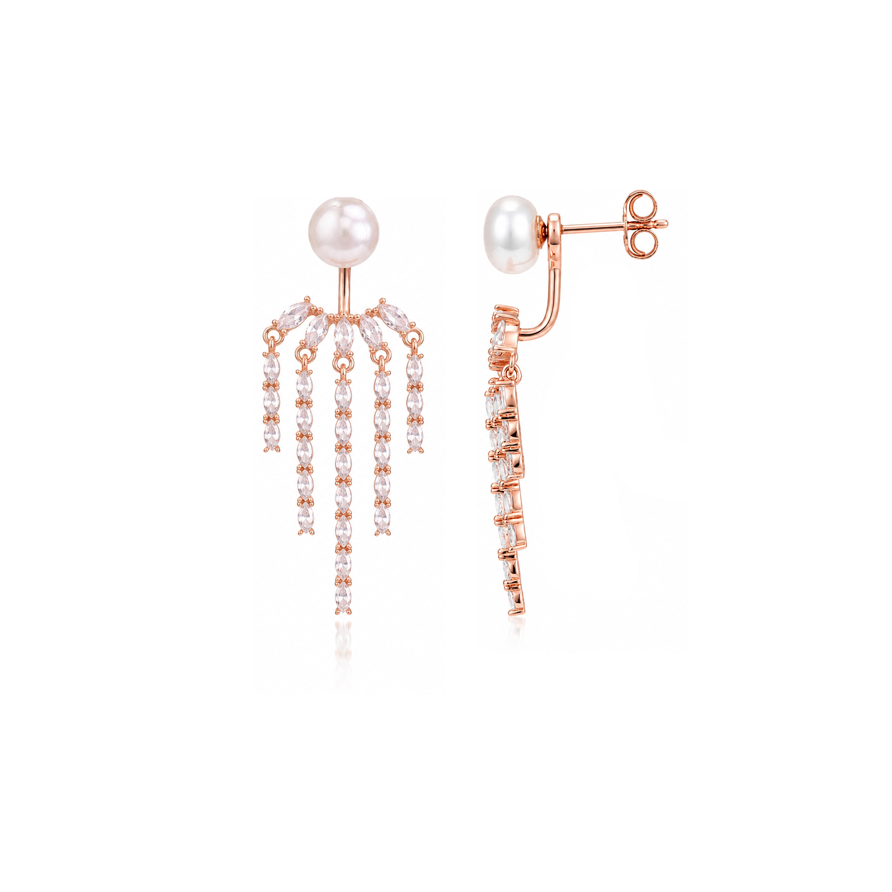 Luminous Pearl Crystal Waterfall Rose Gold Drop Earring