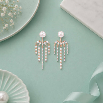 Luminous Pearl Crystal Waterfall Rose Gold Drop Earring