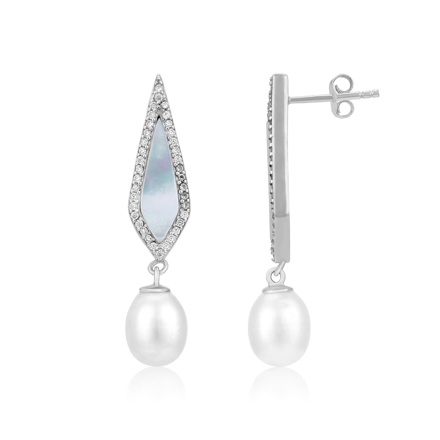 Pearl and gemstone earrings on a white background