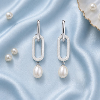 Luminous Pearl Link Silver Drop Earrings