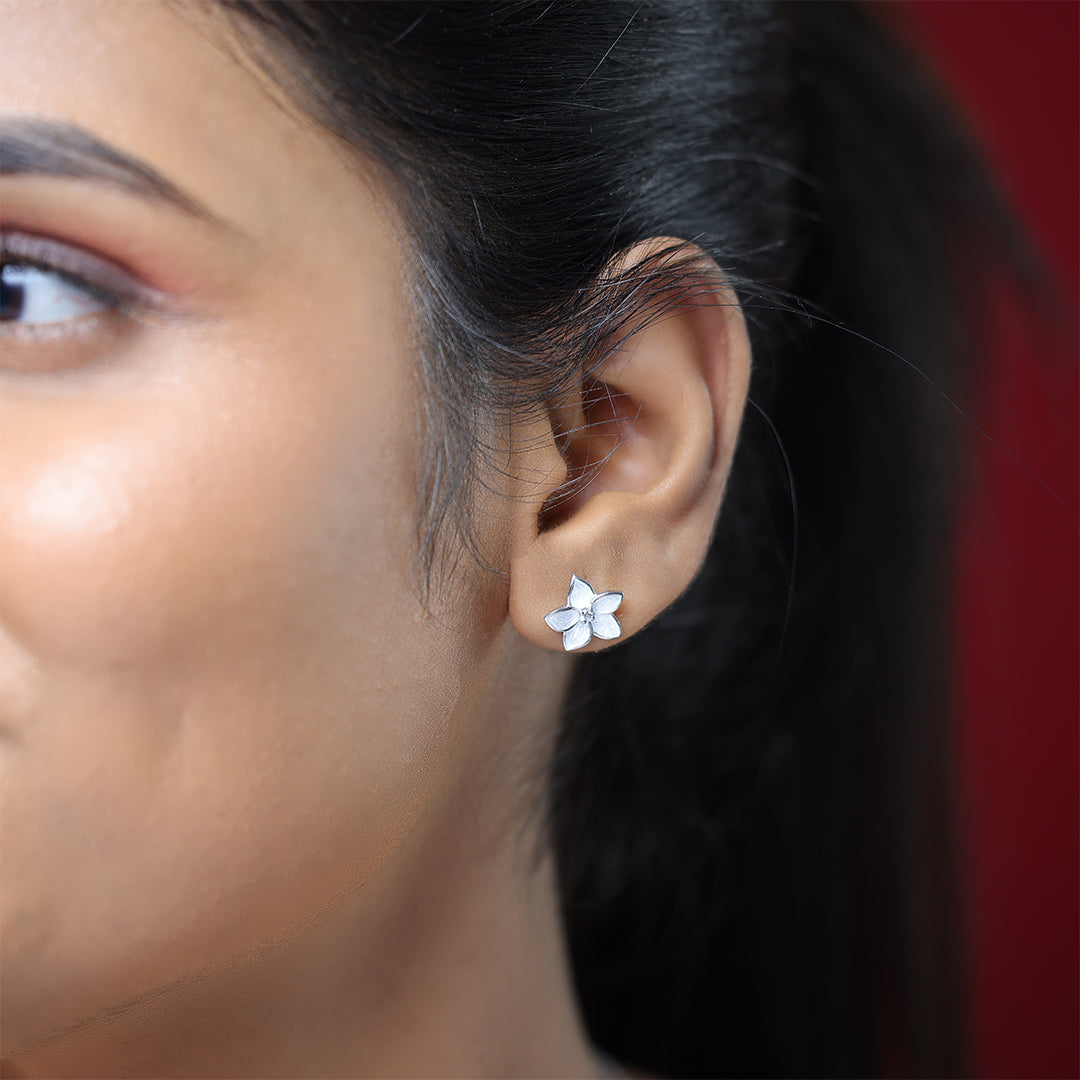 Luminous Rhodium Plated 925 Ivory Flower Earrings