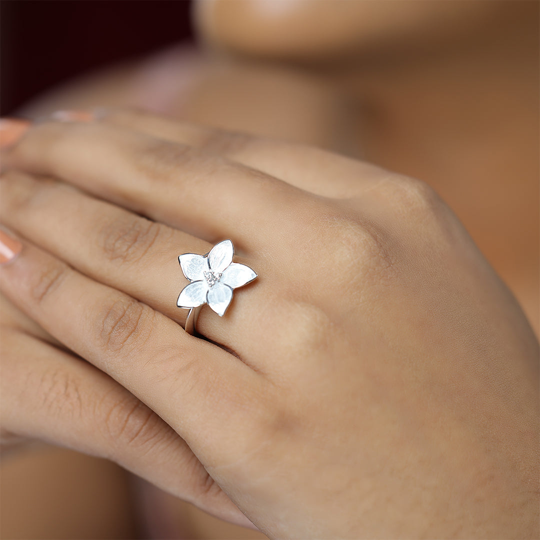 Luminous Rhodium Plated 925 Ivory Flower Rings