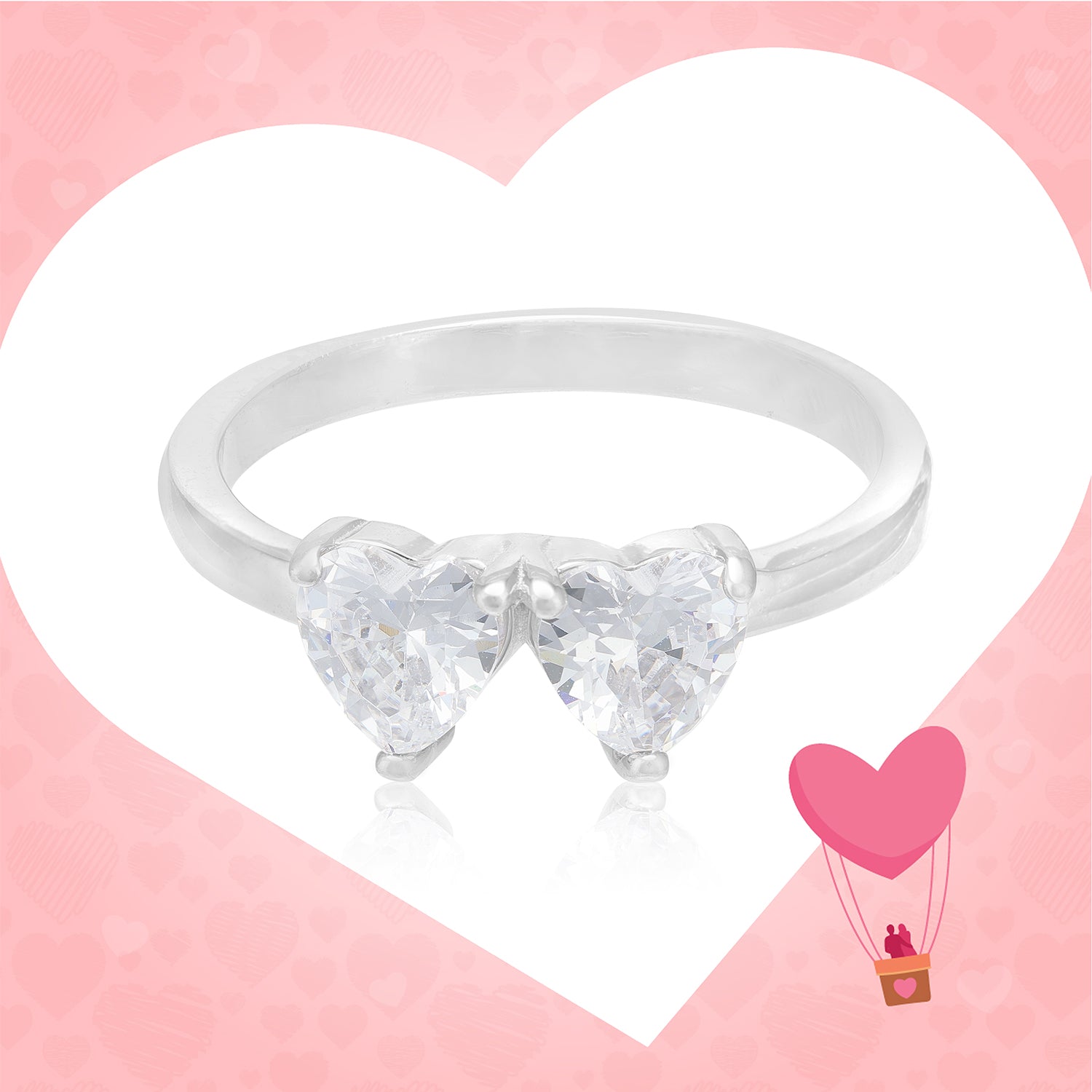 Luminous Rhodium Plated 925 Twin Heart Ring