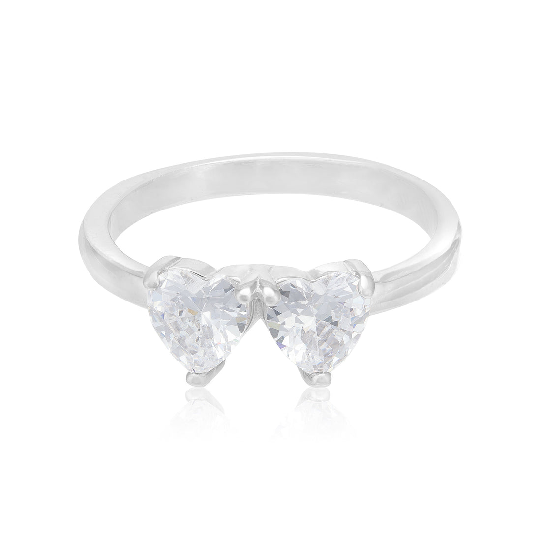 Luminous Rhodium Plated  Twin Heart Ring