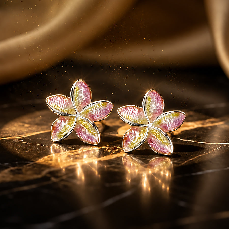 Lush Pink Plumeria Rhodium Plated 925 Flower Studs