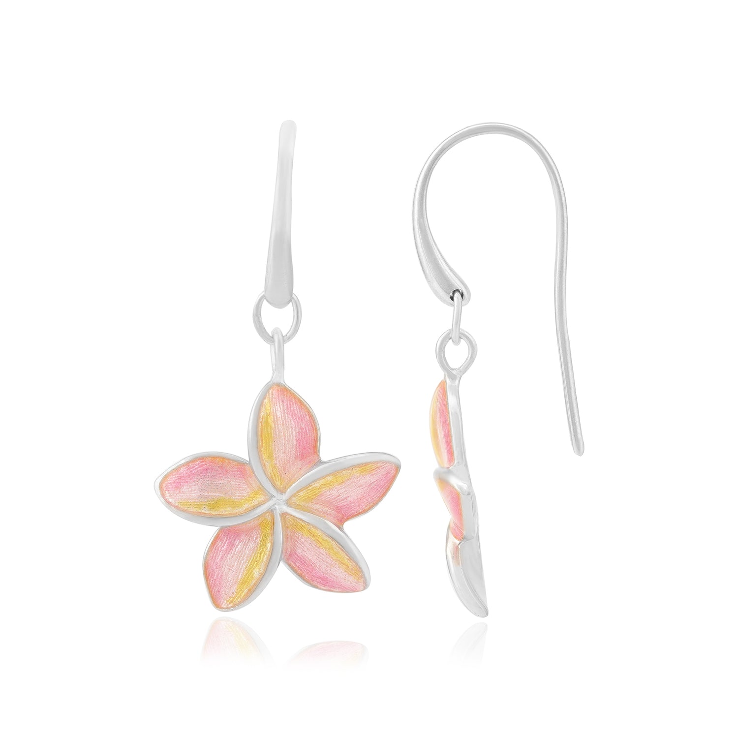 Lush Pink Plumeria 925 Rhodium Plated Flower Hook Earrings