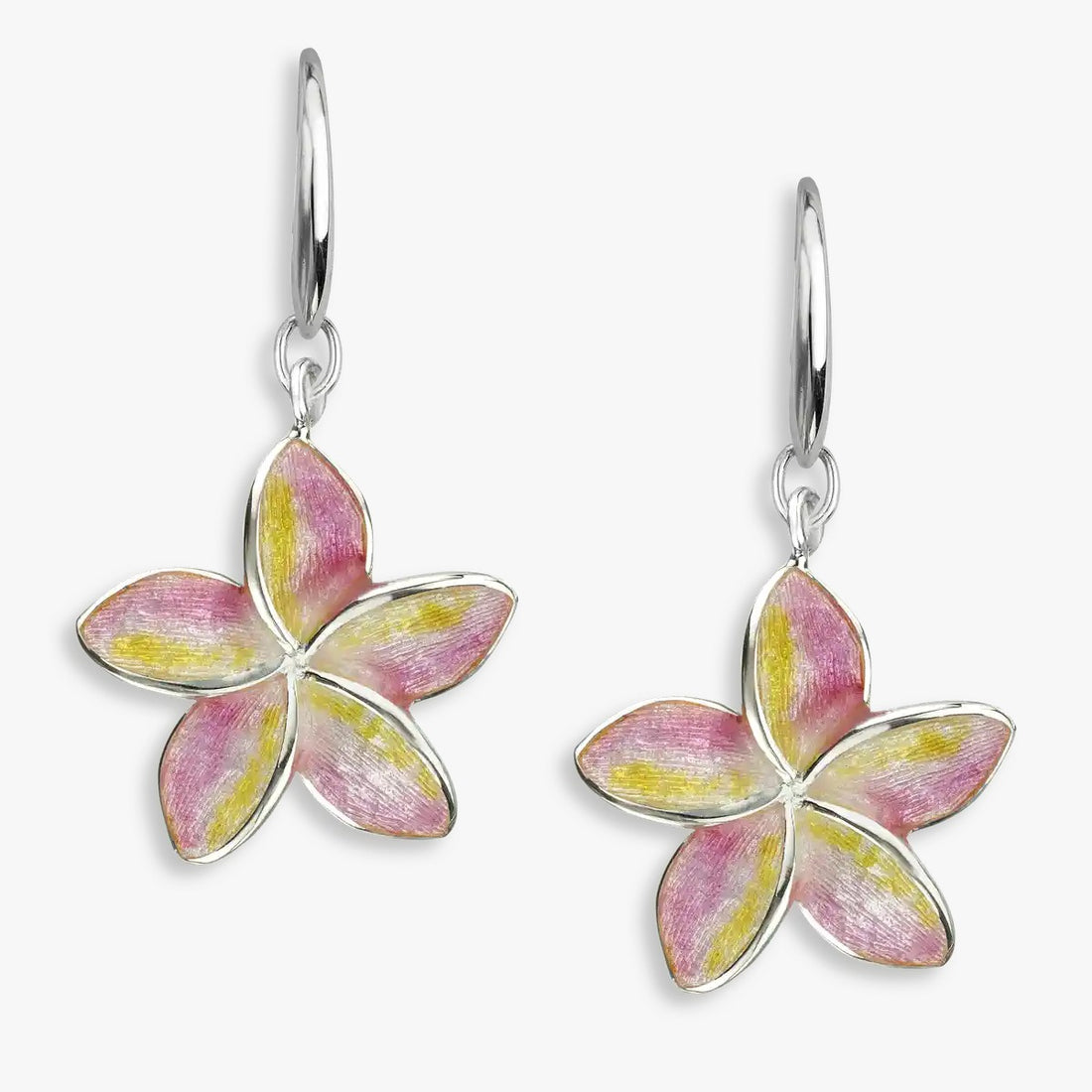 Lush Pink Plumeria Rhodium 925 Flower Hook Earrings