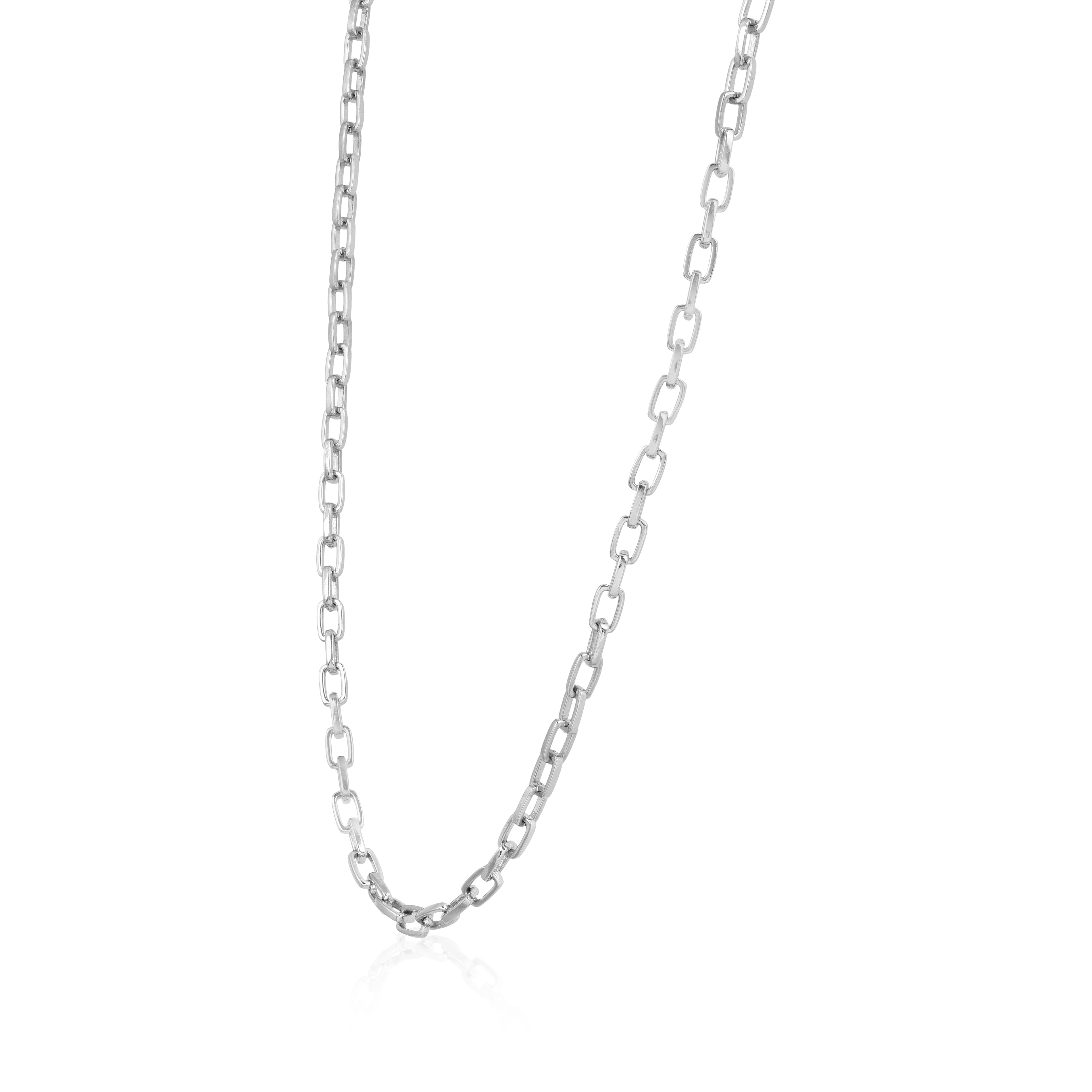 Lustrous Rectangle Rhodium Plated Linear Link Chain 
