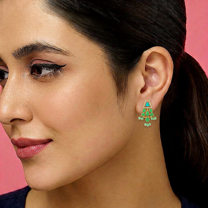Luxe Green Petal 925 Sterling Silver Premium Dangle Earrings