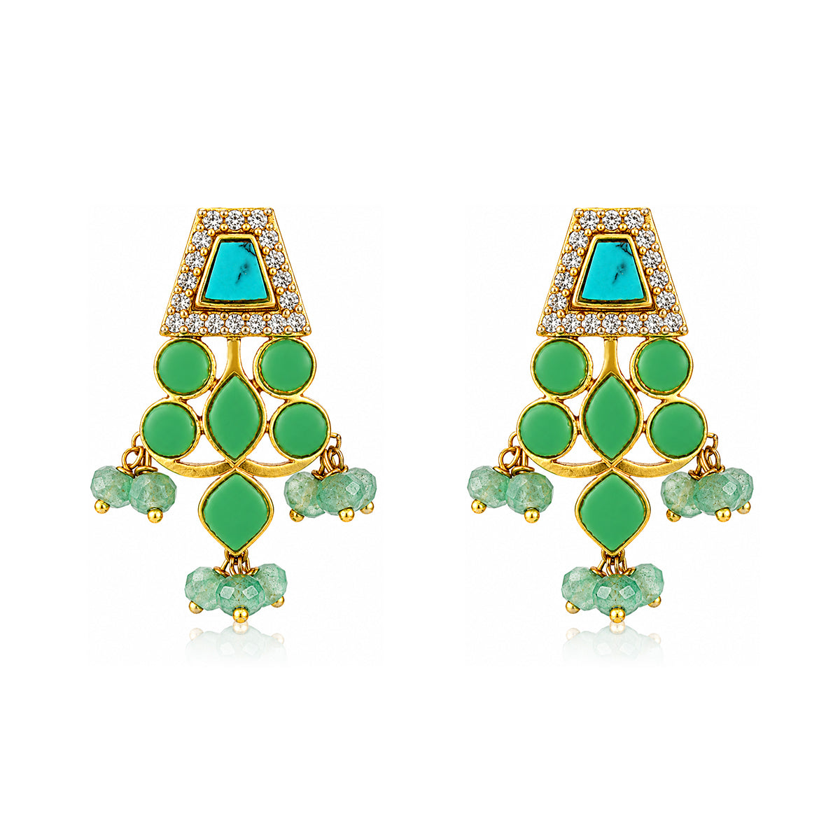 Luxe Green Petal 925 Sterling Silver Premium Dangle Earrings