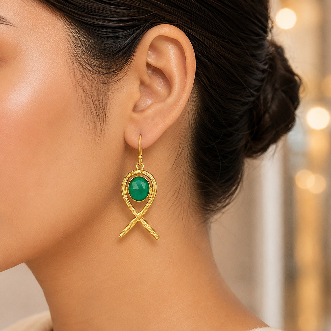 Luxe Green Loop 925 Sterling Silver Fashion Earrings