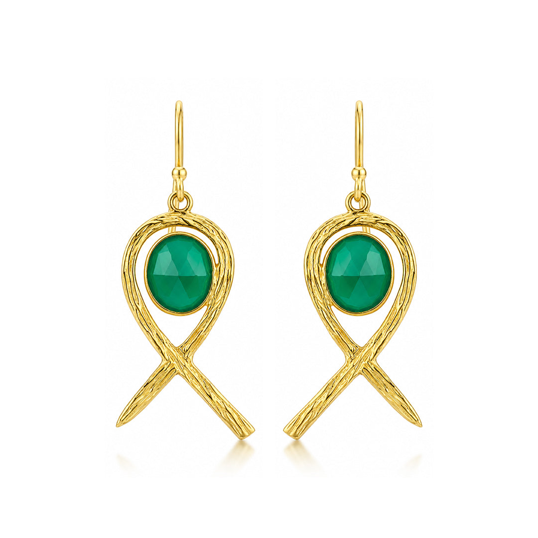 Luxe Green Loop 925 Sterling Silver Fashion Earrings