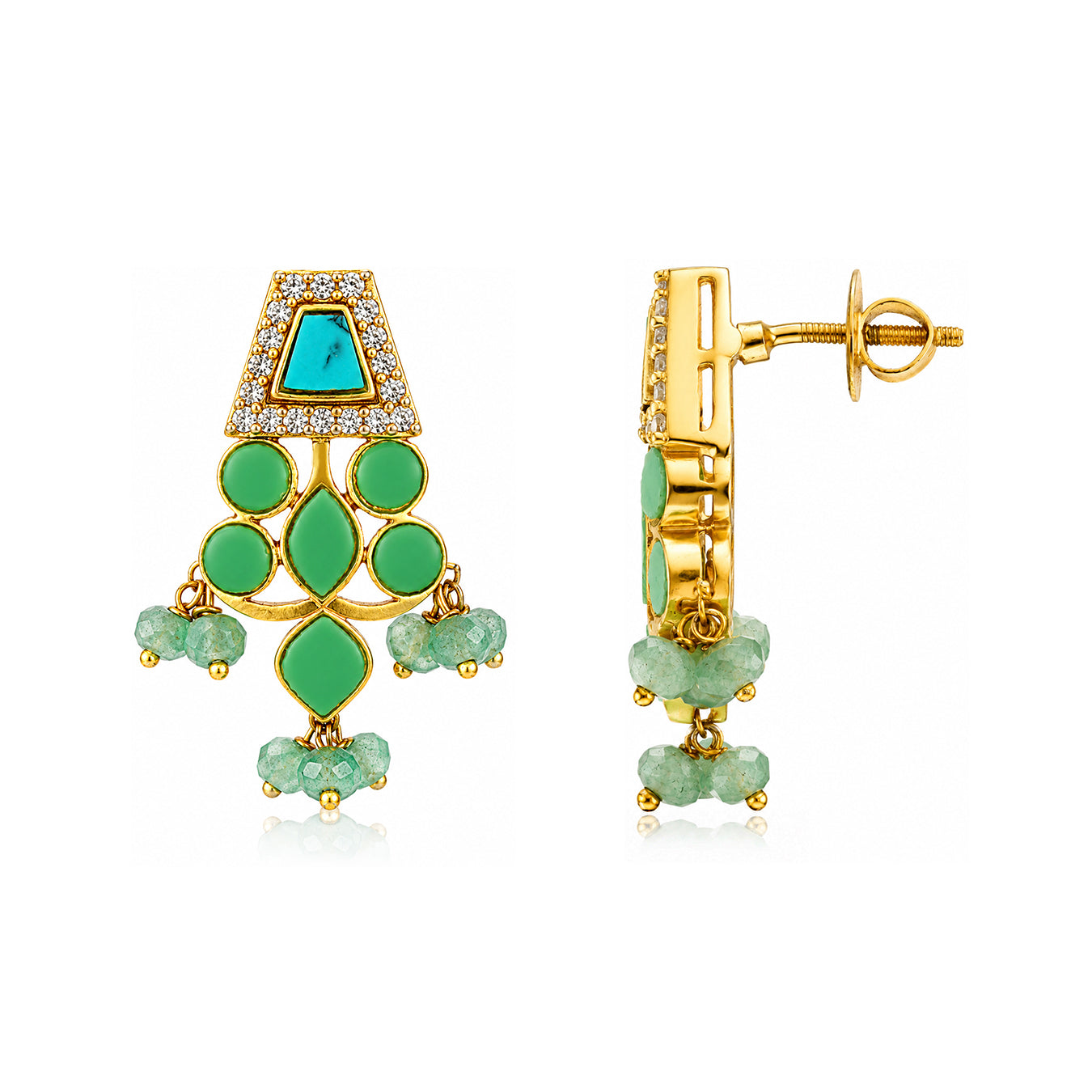 Luxe Green Petal 925 Sterling Silver Premium Dangle Earrings
