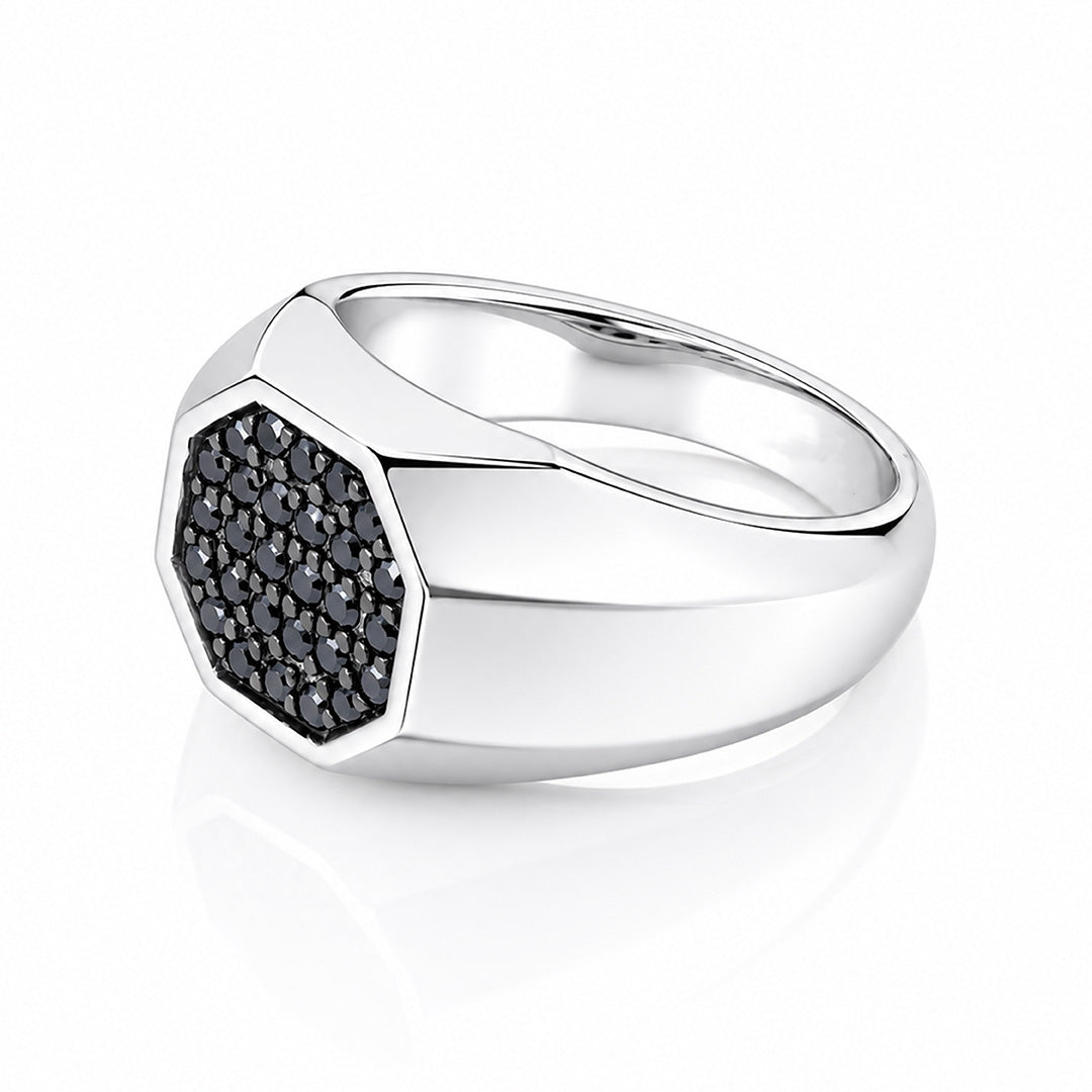Luxurious Black Octagon 925 Sterling Silver Statement Ring